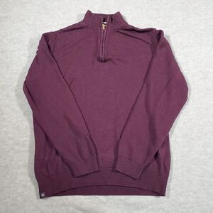 Mizzen+Main Sweater Mens Large Red Tight Knit Ribbed Hem Quarter Zip Pullover